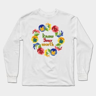 Know Your Worth - Pansy Flowers Long Sleeve T-Shirt